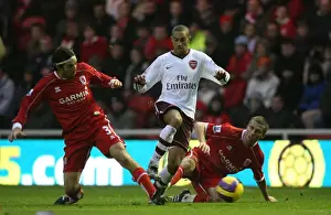 Middlesbrough V Arsenal 2007-8 Prints: Gael Clichy (Arsenal) Julio Arca and Gary O Neil (Middlesbrough)