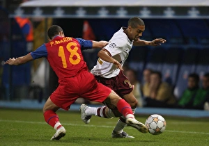 Steaua Bucharest v Arsenal 2007-08 Collection: Gael Clichy (Arsenal) Petre Marin (Steaua)