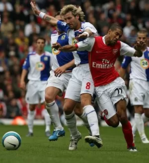 Images Dated 19th August 2007: Gael Clichy (Arsenal) Robbie Savage (Blackburn Rovers)
