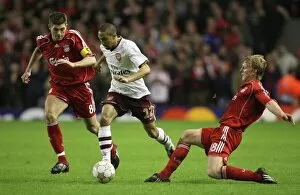 Liverpool v Arsenal - Champions League 2007-08 Collection: Gael Clichy (Arsenal) Steven Gerrard and Dirk Kuyt (Liverpool)