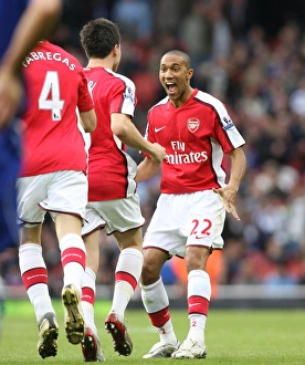 Images Dated 18th October 2008: Gael Clichy celebrates the 1st Arsenal goal with scorer Samir Nasri
