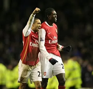 Gael Clichy and Emmanuel Adebayor (Arsenal) celebrate at the end of the match