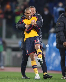 Gael Clichy and Kieran Gibbs celebrate Arsenal winning