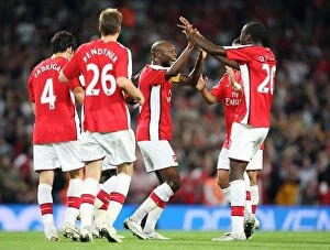 Arsenal v FC Twente 2008-09 Collection: Gallas and Teammates Celebrate Arsenal's Second Goal in 4-0 UEFA Champions League Victory
