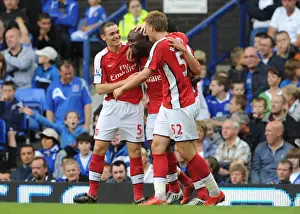 Everton V Arsenal 2009-10 Prints: Gallas, Van Persie, Bendtner, Vermaelen: Arsenal's Triumphant Three-Goal Celebration vs