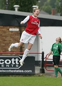 Gemma Davison celebrates scoring for Arsenal. Arsenal Ladies 9: 0 ZFK Masinac