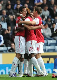 Blackburn Rovers V Arsenal 2011-12 Prints: Gervinho scores celebrates scoring Arsenals 1st goal with Robin van Persie