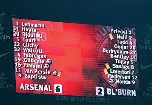 Arsenal v Blackburn Rovers 2006-07 Collection: The Giant Screens shows the full time score