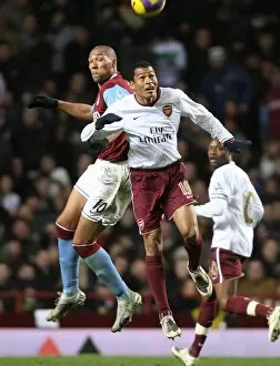 Aston Villa v Arsenal 2007-8 Collection: Gilberto (Arsenal) John Carew (Aston Villa)
