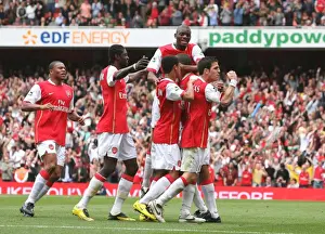 Arsenal V Chelsea 2006-07 Prints: Gilberto celebrates scoring the Arsenal goal with Cesc Fabregas