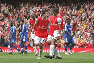 Arsenal V Chelsea 2006-07 Prints: Gilberto celebrates scoring the Arsenal goal with Cesc Fabregas
