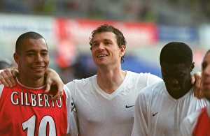 Gilberto, Jens Lehmann and Kolo Toure (Arsenal) celebrate winning the league Gilberto, Jens Lehmann and Kolo Toure (Arsenal) celebrate winning the league