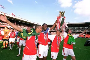 Gilberto, Patrick Vieira, Gael Clichy and Edu (Arsenal) with the Premiership trophy