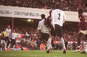 Gilberto scores Arsenals gial under pressure from Tal Ben Haim (Bolton)
