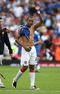 Arsenal V Portsmouth 2007-08 Prints: Gilberto waves to the Arsenal fans after the match