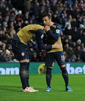 Images Dated 21st November 2015: Giroud and Cazorla's Jubilant Moment: Arsenal's Goal Celebration vs West Bromwich Albion (2015-16)