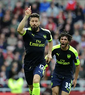 Sunderland V Arsenal 2016-17 Prints: Giroud and Elneny's Euphoric Victory Dance: Arsenal's Unforgettable Win at Sunderland (2016-17)