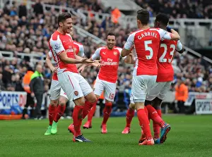Newcastle United V Arseal 2014/15 Prints: Giroud, Gabriel, and Welbeck Celebrate Arsenal's Victory over Newcastle United in the Premier League (2014/15)
