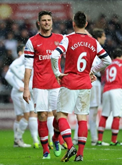 Swansea City V Arsenal 2012-13 Prints: Giroud and Koscielny: A Moment of Connection during Swansea vs. Arsenal (2012-13)