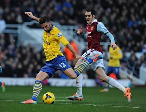 West Ham United V Arsenal 2013-14 Prints: Giroud Outmaneuvers O'Brien: West Ham vs. Arsenal, Premier League 2013-14