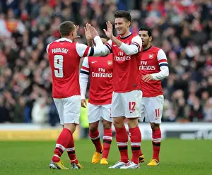 Giroud and Podolski Celebrate Arsenal's First Goal Against Brighton in FA Cup (2012-13)