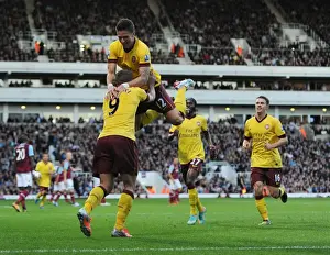 Giroud and Podolski Celebrate Goal: West Ham United vs Arsenal, 2012-13 Premier League
