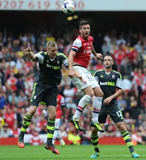 Arsenal V Stoke City 2013-14 Prints: Giroud Soars Above Shawcross and Wilson: Arsenal vs Stoke City, 2013-14 Premier League