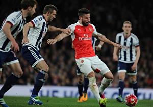 Arsenal V West Bromwich Albion 2015-16 Prints: Giroud Stands Firm: Arsenal vs. West Brom, 2015-16 - Olivier Giroud Fends Off Craig Dawson