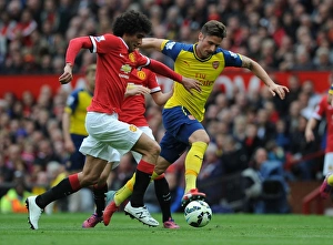Manchester United V Arsenal 2014-15 Prints: Giroud Surges Past Fellaini: Manchester United vs. Arsenal, Premier League 2014-15
