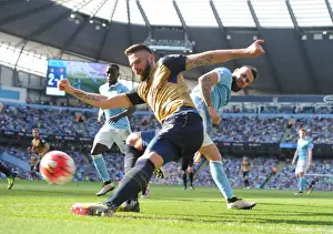 Manchester City V Arsenal 2105-16 Prints: Giroud Surges Past Otamendi: A Pivotal Moment in the 2015-16 Manchester City vs Arsenal Premier League Clash