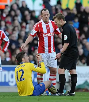 Stoke City V Arsenal 2013-14 Prints: Giroud vs. Adam: Controversial Clash between Stoke's Charlie Adam