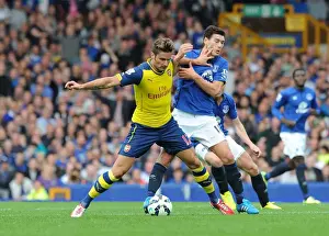 Everton V Arsenal 2014/15 Prints: Giroud vs. Barry: Intense Battle at Goodison Park - Everton vs
