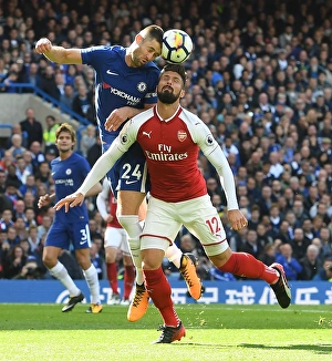 Chelsea V Arsenal 2017-18 Prints: Giroud vs. Cahill: Intense Battle in Chelsea vs. Arsenal Premier League Clash