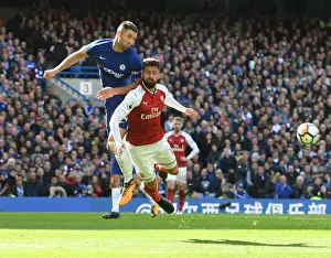 Chelsea V Arsenal 2017-18 Prints: Giroud vs. Cahill: Intense Rivalry in the Premier League Clash between Chelsea and Arsenal