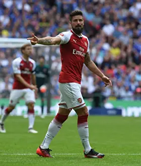 Arsenal V Chelsea - FA Community Shield 2017-18 Prints: Giroud vs. Chelsea: Arsenal's Star Forward Faces Off in FA Community Shield Showdown