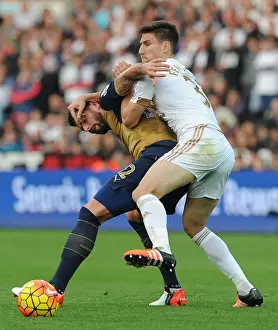 Swansea City V Arsenal 2015-16 Prints: Giroud vs Fernandez: A Football Showdown at Liberty Stadium - Swansea City vs Arsenal