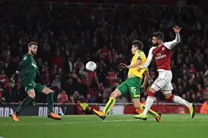Arsenal V Norwich - Carabo Cup 4th Round 2017-18 Prints: Giroud vs. Klose: A Carabao Cup Battle at the Emirates - Arsenal vs. Norwich (2017-18)