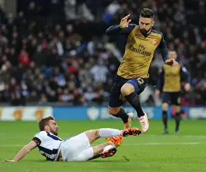 West Bromwich Albion V Arsenal 2015-16 Prints: Giroud vs Morrison: A Footballing Battle - Intense Tackle in Arsenal vs West Bromwich Albion (2015-16)