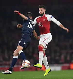 Arsenal V Red Star Belgrade 2017-18 Prints: Giroud vs. Savic: A Europa League Showdown at Emirates Stadium