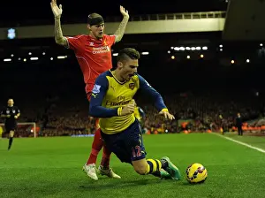Liverpool V Arsenal 2014/15 Prints: Giroud vs. Skrtel: A Football Rivalry Ignites at Anfield