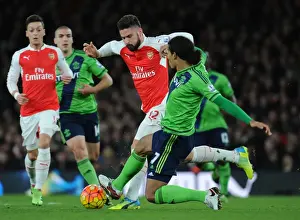 Arsenal V Southampton 2015-16 Prints: Giroud vs. Van Dijk: A Premier League Showdown at Emirates Stadium - Arsenal vs