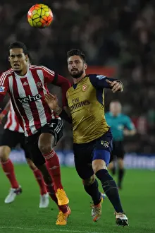 Southampton V Arsenal 2015-16 Prints: Giroud vs. van Dijk: A Premier League Showdown at Southampton's St Marys Stadium - Arsenal vs