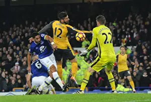 Everton V Arsenal 2016-17 Prints: Giroud vs Williams: Intense Clash at Goodison Park - Everton vs Arsenal