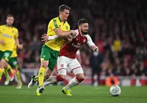 Arsenal V Norwich - Carabo Cup 4th Round 2017-18 Prints: Giroud vs. Zimmermann: A Battle in the Carabao Cup Clash between Arsenal and Norwich