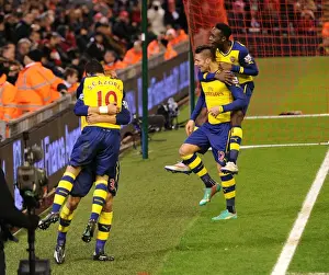 Liverpool V Arsenal 2014/15 Prints: Giroud and Welbeck Celebrate Arsenal's Winning Goals Against Liverpool (2014/15)