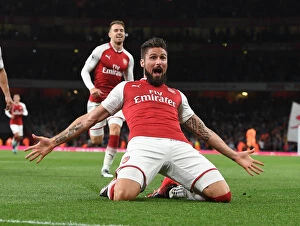 Arsenal v Leicester City 2017-18 Collection: Giroud's Brace: Arsenal's Emphatic Victory Over Leicester City (2017-18)