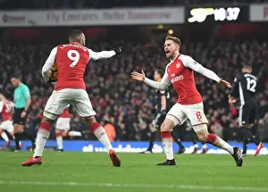 Arsenal V Manchester United 2017-18 Prints: Glory Moment: Lacazette and Ramsey Celebrate Arsenal's Win Against Manchester United