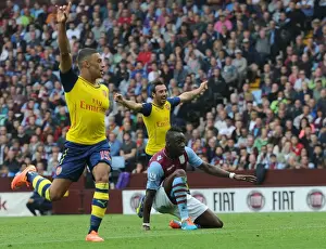 Aston Villa V Arsenal 2014-15 Prints: Own Goal by Aly Cissokho: Arsenal's Oxlade-Chamberlain and Cazorla Pressure