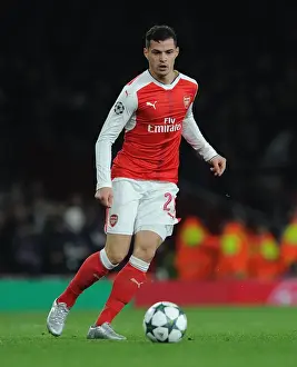 Arsenal V Paris Saint-Germain 2016-17 Prints: Granit Xhaka in Action: Arsenal FC vs Paris Saint-Germain, UEFA Champions League 2016-17