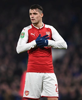 Chelsea V Arsenal - Carabao Cup 1/2 Final 1st Leg 2017-18 Prints: Granit Xhaka in Action: Arsenal vs. Chelsea - Carabao Cup Semi-Final First Leg